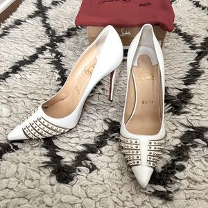 Authentic Christian Louboutin Bareta White Spike Mesh Pump size 38.5